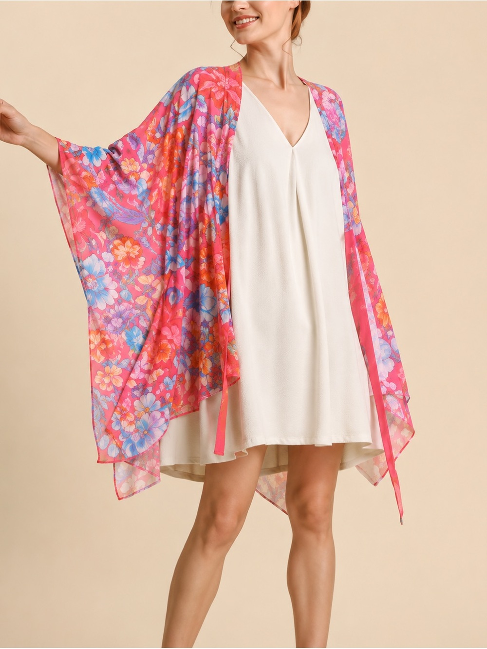 Umgee Pink Floral Sheer Kimono